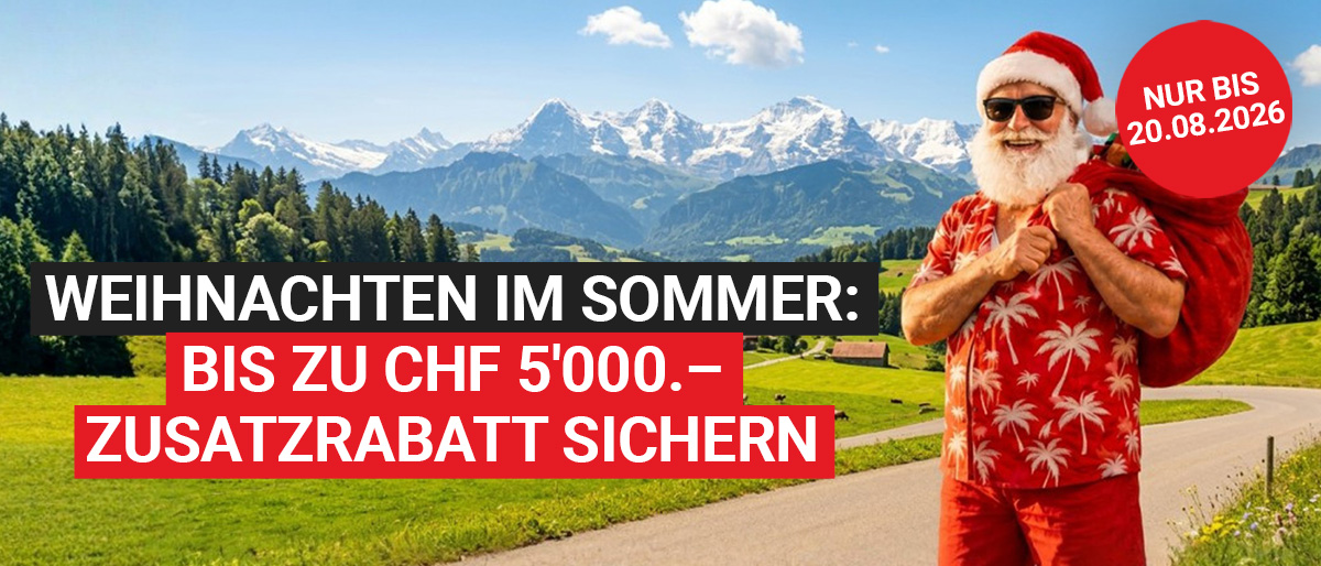 Weihnachten im Sommer: Bis zu CHF 5'000.– Zusatzrabatt sichern - Auto Kunz AG mit den schweizweit tiefsten Preisen 2